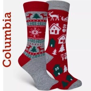 NWT! Columbia 2 Pair Yuletide Greetings Crew Socks